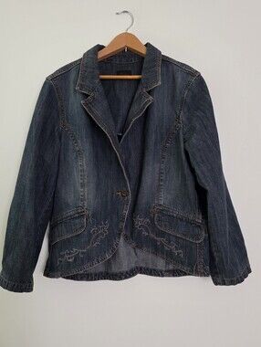 Vintage Riders Denim Jacket Embroidered Womens L 90s Y2k Western Rodeo Boho